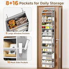 Over The Door Organizer, 8 Shelf Door Hanging Organizers with 8 Large Capacity Pockets, Back of Door Organizer Storage Hanging Shelves for Closet Bathroom Bedroom Nursery