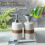 2-Pack Ceramic Soap Dispensers Set, Includes Stainless Steel Pump, Silicone Funnel and Diatomaceous Tray, Hand Soap, Dish Soap, Shampoo and Conditioner Dispenser for Bathroom & Washroom, White