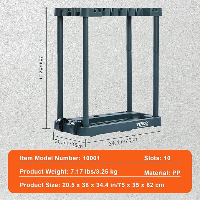 VEVOR Garden Tool Organizer, 10 Slots, Yard Tool Tower Rack for Garage Organization and Storage, Hold Long-Handled Tool/Rake/Broom/Shovel, PP Garden Tool Stand Holder Organizer for Yard, Shed, Outdoor