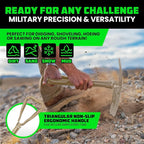 RHINO USA Folding Survival Shovel w/Pick - Heavy Duty Carbon Steel Military Style Entrenching Tool for Off Road, Camping, Gardening, Beach, Digging Dirt, Sand, Mud & Snow - Tan