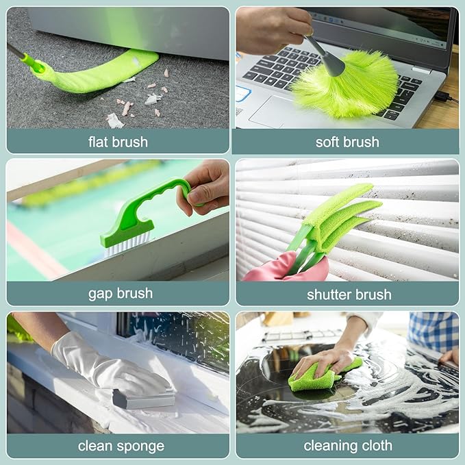 Microfiber Feather Duster with Extension Pole, Bendable Reusable Washable Dusters for Cleaning High Ceiling Fan, Cobweb, Blinds, Keyboard, Furniture & Cars, Duster Kit with Storage Bag (11 PCS)