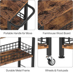 Slim Storage Cart Rolling Kitchen Cart with Wheels Narrow Laundry Storage Utility Cart 4 Tier Bathroom Mobile Shelving Unit Organizer with Wood Tabletop Trolly Cart with Handle for Small Spaces, Brown