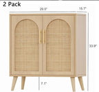 Rovaurx Set of 2 Rattan Storage Cabinet with Doors, Accent Bathroom Floor Cabinet, Modern Sideboard Buffet for Living Room, Entryway, Dining Room and Kitchen, Natural BMGZ108M02