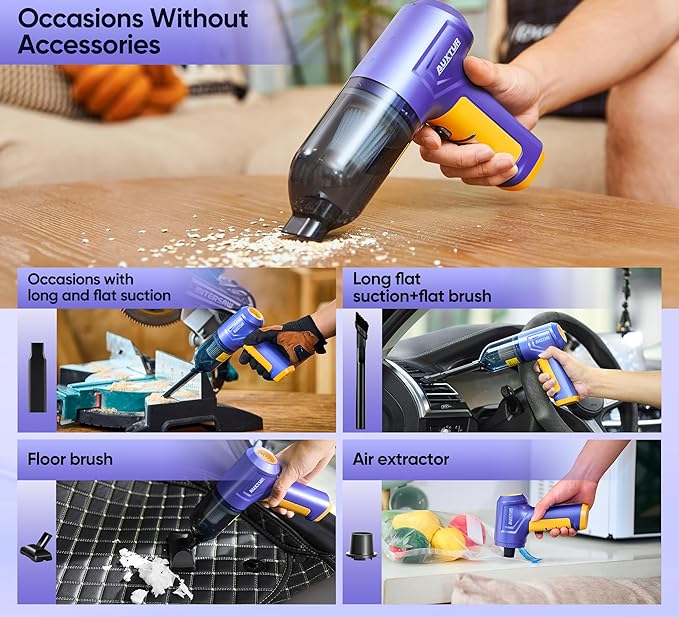Car Vacuum Portable Cordless 3 in 1 Handheld Car Vacuum 15000PA High Power with Brushless Motor,5200mAh withType-C Charing Small Vacuum Cleaner Portable Cordless,SW101Blue Yellow