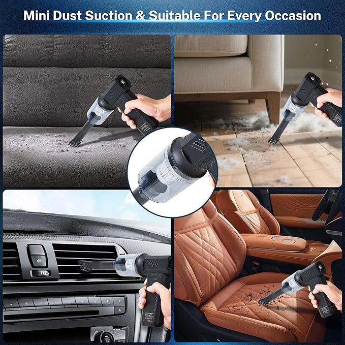 2-in-1 Electric Compressed Air Duster & Car Vacuum Cleaner - 130000RPM High Power Air Blower with LED Light 100-Gear Rechargeable Strong Keyboard Cleaner for PC, Laptop, Home, Car - Black