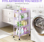 TOOLF 4-Tier Rolling Cart, Metal Utility Cart with 3 Hooks, Easy Assemble Mobile Storage Trolley On Wheels, Metal Shelving Units Kitchen Bathroom Laundry Room