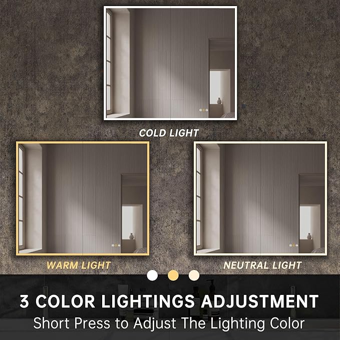 Gray Medicine Cabinets for Bathroom with Mirror, Surface Mounted LED Medicine Cabinets Mirror with Defogger, Dimmer, Outlets & USB, Double Doors, 42”W x 36”H