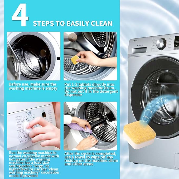 Washing Machine Cleaner Tablets - For HE Front & Top Load Washer - Eliminates Odor causing build-up,debris from drum, pipes,and filter,Septic Safe - 24 Counts/1 Year Supply