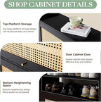 Netsatr Shoe Cabinet with Doors, 5-Tier Shoe Storage Cabinet with Adjustable Shelves, Shoes Rack Organizer Cabinet, Boho Rattan Farmhouse Storage Cabinet for Entryway, Hallway, Front Door, Black