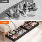 Lifewit Under Bed Shoe Storage Organizer 4 Pack(2x14 Pairs+2x4 Pairs), 4.3" Tall Fabric Shoes Container Box, Foldable Closet Shoe Bag with 2 Reinforced Handles and Clear Cover, Black