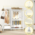 GAIOUS White Portable Closet Rack Wardrobe Clothes, Metal Garment Rack with Shelves for Hanging Clothes Rods，Freestanding Closet Wardrobe Organizer for Cloakroom, Bedroom