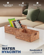 BLUEWEST Wicker Storage Baskets Pack 6, Woven Baskets for Storage, Laundry Water Hyacinth Basket for Organizing with Carrying Handles, Rattan Baskets (Brown, Rectangular)