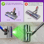 Lemige LED Green Light Head Replacement Parts for Dyson V7 V8 V10 V11 V15 Cordless Vacuum Cleaner, Quick Release LED Light Attachments, Anti-Tangle and Soft Brush Roller for Carpets, Rugs, Hard Floor