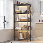5 Tier Metal Shelving Unit Pantry Storage Shelves with Side Blockers Adjustable Metal Wire Shelf with Hooks & Shelf Linker Standing Storage Rack for Kitchen Pantry Bathroom Closet,13.8"Dx21.7"Wx59.1"H