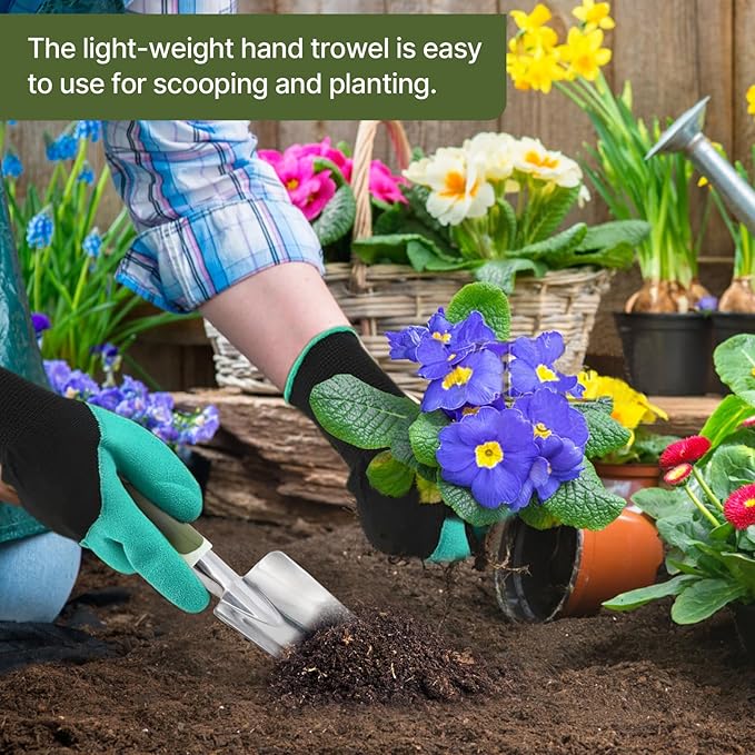 3 PCS Heavy Duty Aluminum Gardening Tool Set for Men & Women Including Hand Shovel, Hand Rake & Transplanter Trowel with Soft Rubberized Non-Slip Ergonomic Handle