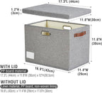 17" Large Collapsible Storage Bins with Lids, Stackable Closet Organizers with PU Handle and Labels, 3-Pack Decorative Fabric Storage Boxes for Home, Bedroom, Closet, Office, Nursery(Gray)