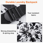 Femuar Laundry Bag Backpack Durable Laundry Bag with Shoulder Straps and Mesh Pockets Portable Laundry Dirty Clothes Hamper Bag for College Dorm (Cow Print)