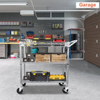 Heavy Duty Utility Cart, 990Lbs Capacity 3 Tier Rolling Carts with Wheels, Kitchen Cart on Wheels with Storage, Commercial Grade Metal Serving Carts with Wire Shelving &Handle Bar, Silver