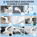 Electric Spin Scrubber - Cordless Cleaning Brush with Digital Display, 2 Speeds, 8 Brush Heads, IPX7 Waterproof, Adjustable Long Handle for Bathroom, Tub, Tile, Shower, and Car（Grey）