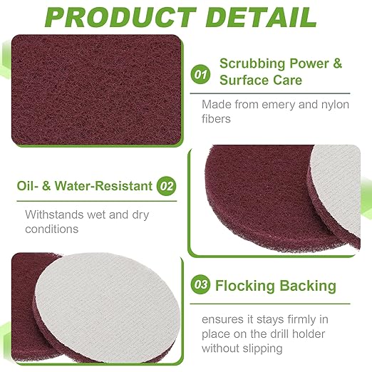 Power Scrub Pads, Scrubbing Pads 800 Grits Scouring Discs - Fitting for (Home Kitchen Cleaning - Drill Attachment - Scrubber Replacement) 16 Pcs & 4 Inch & Dark Red