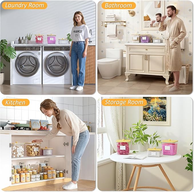efluky 2 Pack Laundry Pods Container & Dryer Sheet Holder Set,Clear Laundry Room Organization Containers with Bamboo Lids and Labels,Laundry Pods Holder for Scent Booster,Powder,Pod