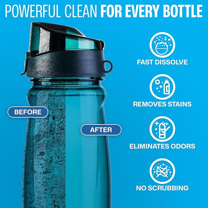 Sudstainables Water Bottle Cleaning Tablets – 36-Pack, Chlorine-Free and Odorless Cleaner for Hydration Bladders, Stainless Steel, Tumblers, and Glass Bottles - Removes Stubborn Stains and Odors