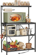 Huuger 4-Tier Bakers Rack with Reversible Power Outlet, 31.5 Inch Microwave Stand, Kitchen Bar, with Top Shelf, 6 S Hooks, Black