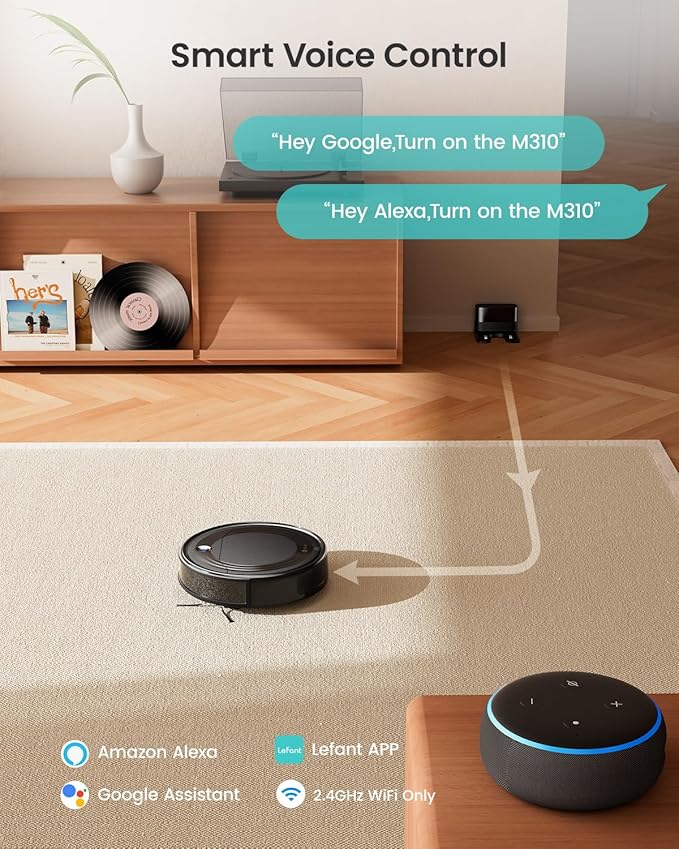 Lefant M310 Robot Vacuum Cleaner, 4500Pa Powerful Suction, PreciSense Obstacle Avoidance, Mini, Quite, 160 Mins Self-Charging Robotic Vacuums, App/Voice/Remote, Ideal for Pet Hair Hard Floors, Black