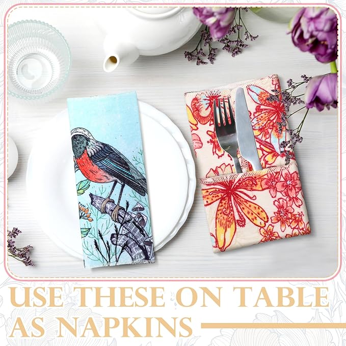 36 Count Reusable Cleaning Cloths Washable Cotton Kitchen Towels for Home(Bird Style,Multicolor)