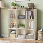 LINSY HOME Cube Storage Shelf, 3 Tier Floor Standing Book Shelf with Storage, Open Freestanding 9-Cube Bookcase Small, White Wooden Bookshelf for Home Office, Bedroom, White Oak