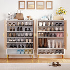 COSIEST 43" 7-Tier Shoe Cabinet with Doors, Wooden Shoe Storage Cabinet with Adjustable Shelves, Freestanding Shoe Rack Organizer for Entryway, Hallway, Closet, Living Room, Rustic Brown