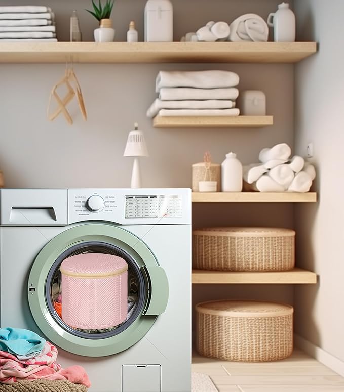 2 Pack Bra Laundry Bags for Washing Machine, Delicate Underwear Wash Bags with Anti-Deformation Structure & Fixed Friction Plates (pink)