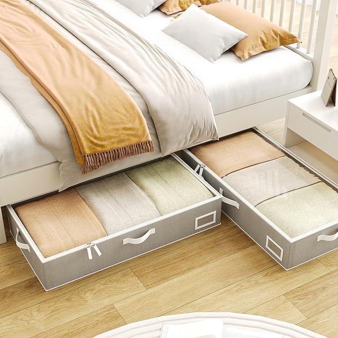 Under Bed Storage, Under Bed Storage Containers Bins for Clothes, Large Linen Underbed Closet Organization Bins, 2 Pack Collapsible Underbed Bin Dorm for Clothes, Sweater, Gray