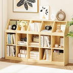 6-Cube Wooden Storage Bookcase - 11-Inch Open Shelf Cabinet, Simple Modern Bookshelf Organizer for Home Office, Living Room, Oak
