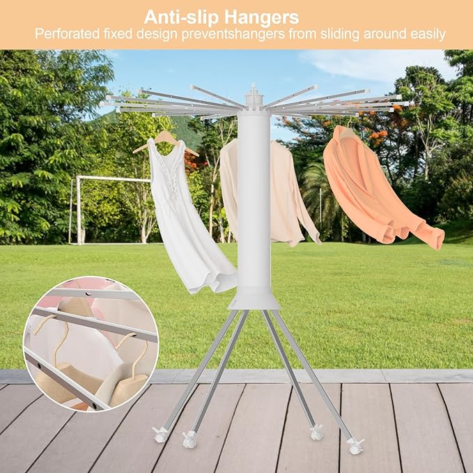4-Legged Clothes Drying Rack Foldable, Outdoor Collapsible Drying Rack Clothing, Portable Laundry Drying Rack with 4 Pulleys, Aluminum Alloy Dry Rack for Clothes, Indoor, Balcony, Poolside, Camping