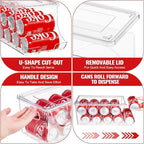 SCAVATA 2 Pack Stackable Refrigerator Organizer, Soda Can Dispenser Pop Cans Container Beverage Holder with Lid for Fridge, Freezer, Kitchen, Clear Plastic Storage Bins-Holds 10 Cans Each