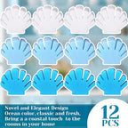 Tioncy 12 Pack Shell Kitchen Sponges Bulk Dual Sided Scrubber Summer Shell White Blue Sponges Dishwashing Kitchen Cleaning Accessories for Funny Beach Sea Theme Household Supplies