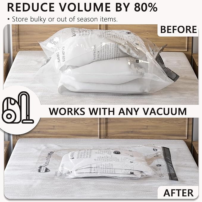 Vacuum Storage Bags, Compression Packing Space Saver Seal Bags for Clothing Bedding Comforters Blankets Pillows, 14 Small