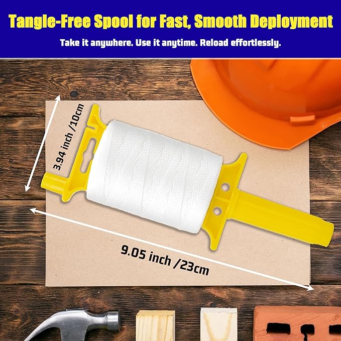 #18 Mason Line String, 540 Feet Braided Nylon Twine with 5 Built-in Levels, High-Visibility String Line for Construction, Gardening, DIY, and Outdoor Projects (Fluorescent White)