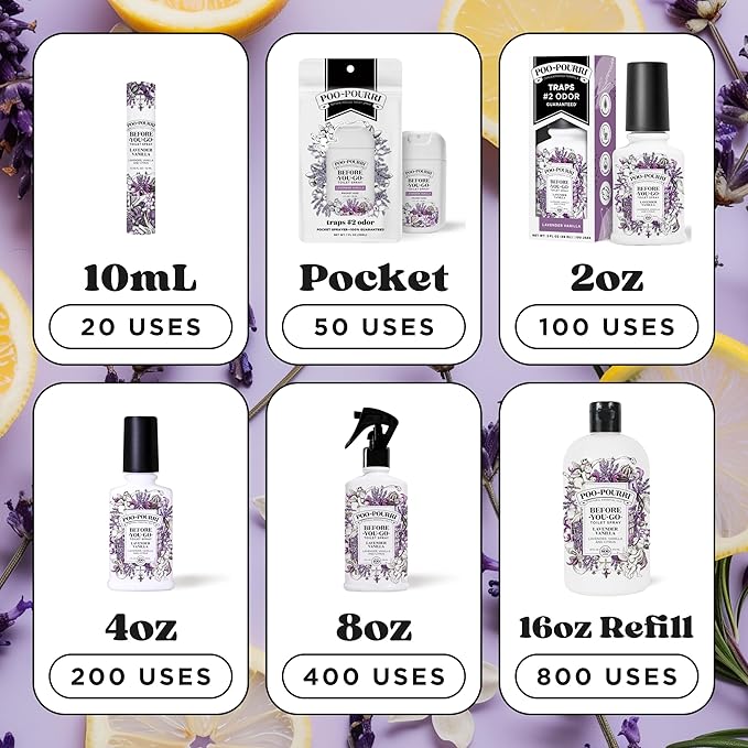 Poo-Pourri Before-You-Go Pocket Toilet Spray, Travel Essentials, Lavender Vanilla, 1 Fl Oz, Up to 50 Uses, On-The-Go Bathroom Odor Deodorizer with Essential Oils, TSA Approved Size