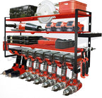Power Tool Organizer Wall Mount – Metal Cordless Drill Storage Rack with 8 Slots, 4-Tier Adjustable Shelf for Garage, Workshop & Shed Red