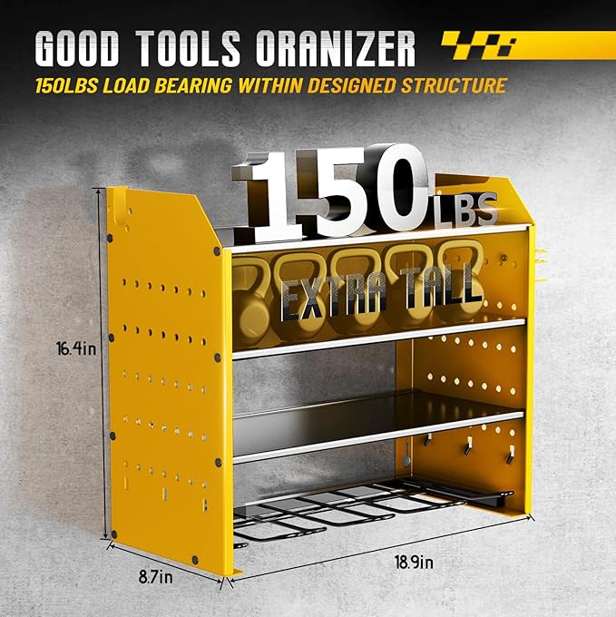 Power Tool Organizer Wall Mount, 4 Tier Tool Organizer For Space Saving,Used For Electric Drills, Saws And Toolbox Parts, Wall Hooks