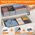 TasticTotes Drawer Organizer Clothes, 16 Pack Drawer Organizers and Underwear Organizer for Nursery, Dividers Clothes Organizer, Closet Organization and Foldable Storage Bins for Socks, Bra, Tie, Grey
