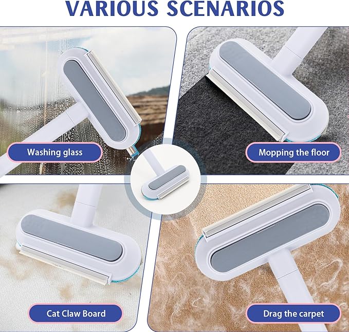 2 Pcs Multifunctional 4-in-1 Pet Hair Remover Brush & Window Screen Cleaner, Reusable Lint Brush with Long Handle，Pet Hair Removal for Furniture, Couch, Carpet, Clothes, Car Interior Cleaning