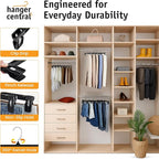 Hanger Central 30 Pack Pants Hangers – 10 Inch Slim Plastic Clothes Hangers with Clips for Skirts, Pants, Shorts – Heavy Duty Space Saving Non Slip Closet Organizer with Swivel Hook – Black