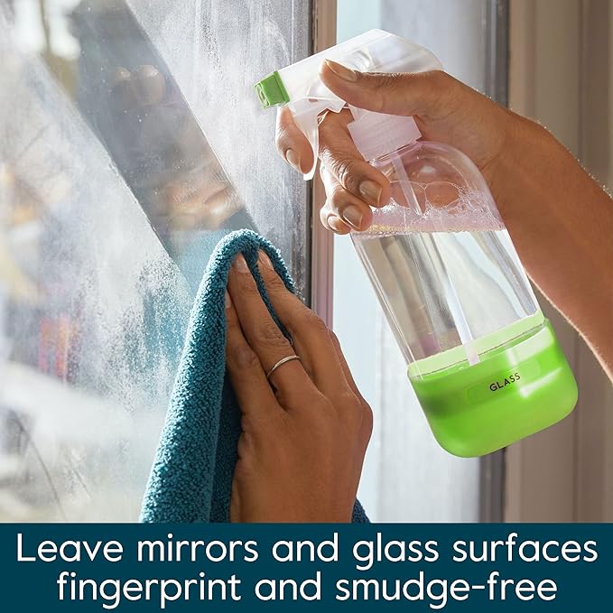 Grove Co. Glass Cleaner, Refill Concentrate (2 x 1 Fl Oz) + 1 x Reusable Glass Spray Bottle (16 Oz) Plant-Based Cleaning Supplies Bundle, No Plastic Waste, 100% Natural Orange & Rosemary Fragrance