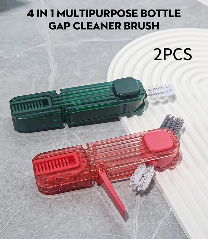 4 in 1 Bottle Gap Cleaning Brush - 2 PCS Multifunctional Cup Lid Cleaning Tools, Mutipurpose Tiny Silicone Cup Holder Cleaner Nipple Cleaning Brush, Home Kitchen Cleaning Tools