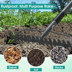Garden Rake:63 Inch Metal Garden Leaf Rake with 17 Tines, Heavy Duty Bow Rakes for Lawn Yard Leaves Debris Mulch Gravel Thatch Clean,Lawn Care Gardening Landscaping