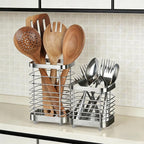 Utensil Holder, Stainless Steel Utensil Drying Rack for Kitchen Counter, Silverware Cutlery Flatware Holder Forks, Knives, Spoons, Chopsticks Organizer (Silver)