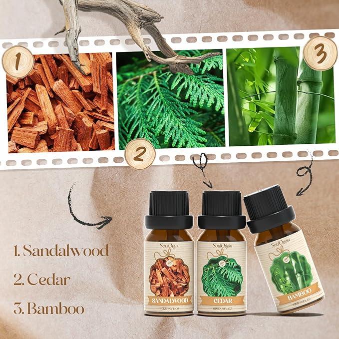 Woody Essential Oils Set, Fragrance Oil Set for Diffuser, Scent Diffuser Oil for Candle Making- Sandalwood, Cedar, Bamboo, Teak, Vetiver, Forest Pine